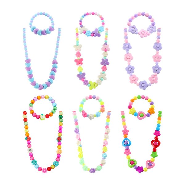 Lepida Girls Beaded Necklaces and Bracelets Set with Unicorn Flower Mermaid Heart Rainbow Pendant Toy Party Favors Dress up Play Costume Toddler Jewelry for Gift, Set3