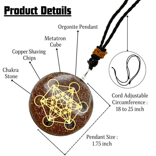 Amazing Gemstone Orgone Pendant with Copper Shavings and Metatron Cube - Metal Healing Pendant Necklace for Women Men and Kids