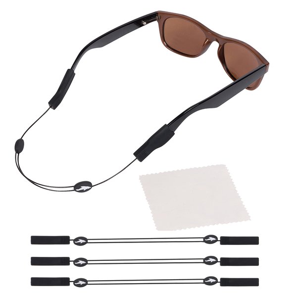 Adjustable Eyeglass Strap (3 Pack Shark Style) - No Tail Sunglass Strap - Eyewear String Holder - With Bonus Glasses Cleaning Cloth - 3 Pack
