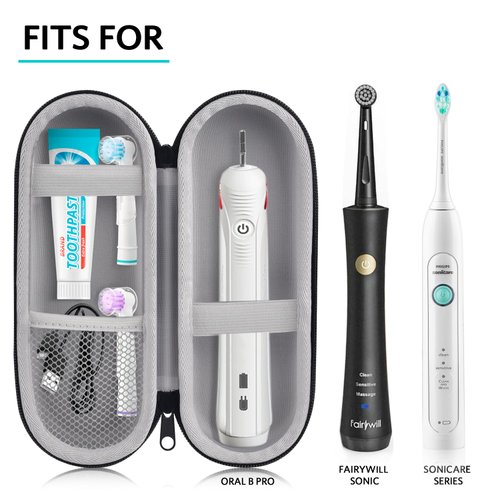Electric Toothbrush Travel Case, Oral B Hard Storage Bag with 6pcs Toothbrush Cover Caps, Fits for Oral-B/Oral-B Pro/Philips Sonicare Electric Toothbrush
