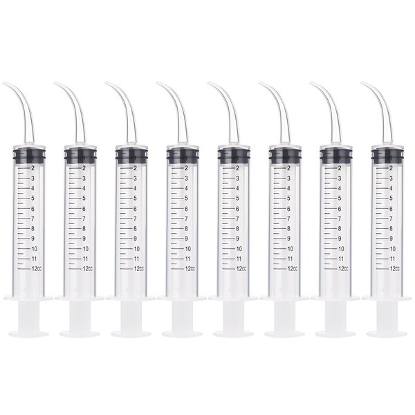 TecUnite 8 Pcs Syringe 12cc Dental Irrigation Syringe with Curved Tip Wisdom Teeth Syringe Measurement Syringe Disposable Water Oral Mouth Liquid Tonsil Stone Squirt Mouthwash Cleaner Syringes