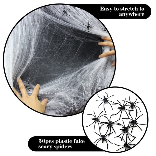 Hifunwu 1500 sqft Spider Webs Halloween Decorations Super Stretch Fake Web Cobwebs with 50 Fake Spiders for Indoor Outdoor Halloween Decoration Supplies