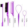 ZVOREL 8Pcs Hair Brushes Set with 4Pcs Topsy Hair Tail Tools 1Pcs Bristle Teasing Hair Brush 1Pcs Edge Control Brush 2Pcs Metal Pin Rat Tail Combs for Woman Girl Hair Styling,Edge&Back Brushing purple