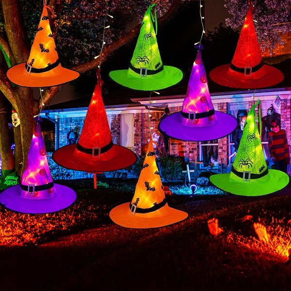 XTF2015 Halloween Witch Hat Lights Decorations Outdoor, Upgraded 8pcs Hanging Glowing Witch String Lights with 8 Modes, 44FT 104LED Waterproof Halloween Lights for Outdoor, Garden, Trees, Party Decor