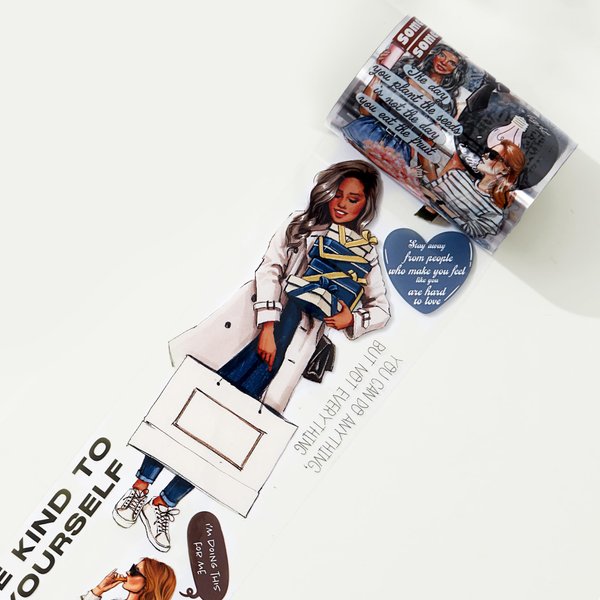 WT Chic Attitude Wide PET Tape, Single Roll, Original Designs, Fashion Outfit Girls Decorative Tape, Characters, Transparent Clear Adhesive, Journal Scrapbook Bujo Planner DIY Craft Supplies