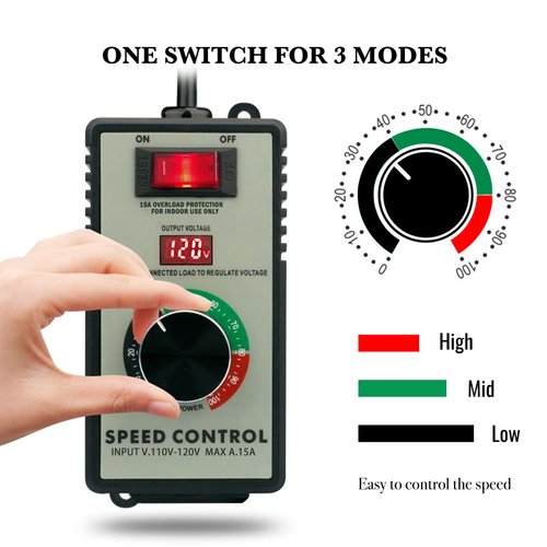 ZOWZEA AC Motor Speed Controller 120V 15A 4000W Variable Speed Controller Fan Speed Controller for Electric Motor with Overload Protection Switch