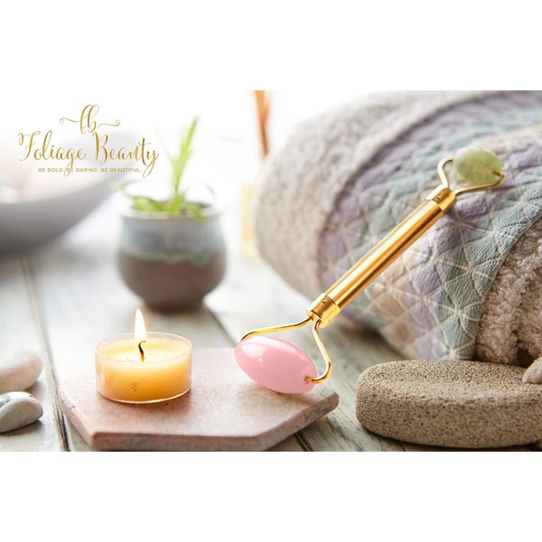 Jade Rose Quartz Roller Kit with 3 Changeable Heads | Face Facial Roller