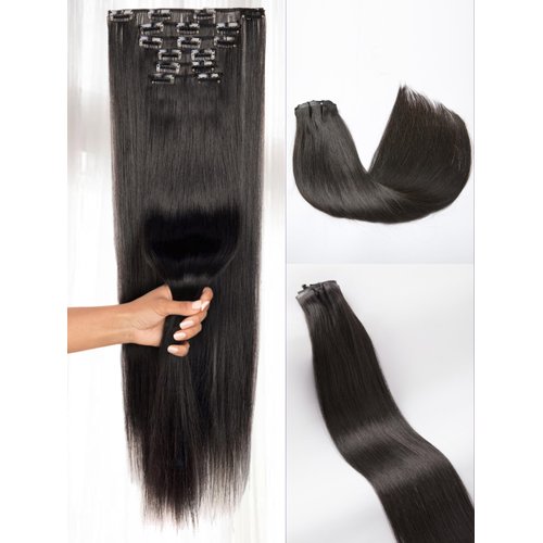 LUVME Clip in Hair Extensions Real Human Hair, Remy Human Hair Extensions Clip ins for Women, Natural Black Hair Extensions, 18inch 135g 9Pcs Silky Straight Hair Extensions