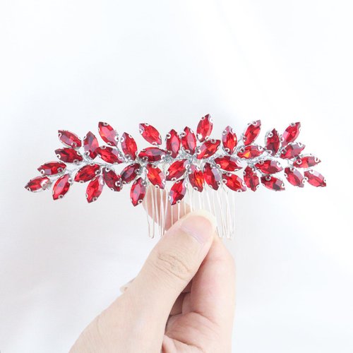 Brihasory Luxurious Wedding Hair Comb Full Rhinestones Bride Hair Accessories for Party Prom Bridal Side Hair Combs for Women Bride Girls Hair Decoration(Red)