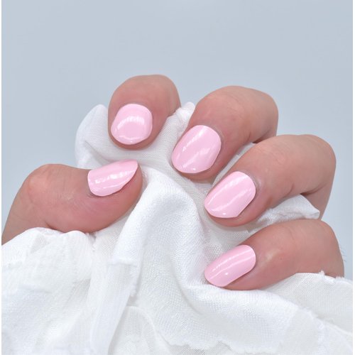 LIFOOST Gloss Gel Nail Strips Solid Pink Fully Cured Nail Polish Stickers Long Lasting Gel Nail Wraps Free Nail Lamp Light Chip Resistant