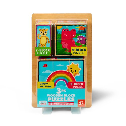Chuckle & Roar - Wooden Block Puzzles - Fun and Educational Wooden Puzzle for Kids - Develops Fine Motor Skills - 3 Wooden Puzzles