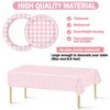 98 Pieces Pink Gingham Party Supplies for 24 Guests Pink and White Checkered Tableware Set Pink Plaid Plates Napkins Tablecloth Party Decorations for Birthday Barbecue Picnic Dinner Party Favors