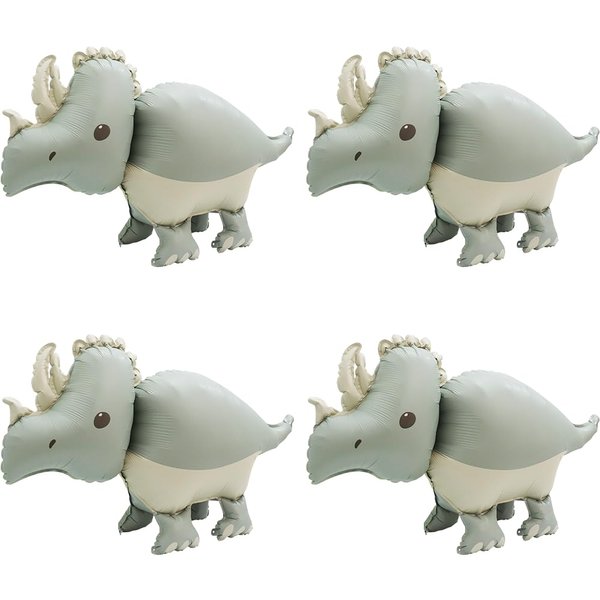 4D Wildlife Jungle Triceratops Dinosaur Balloon Wild One Safari Forest Woodland Animal Dino Party Supplies, 4 Pack Self-Standing Dinosaur Foil Balloons Cute Matte Dinosaur Balloons Dino Birthday Decor