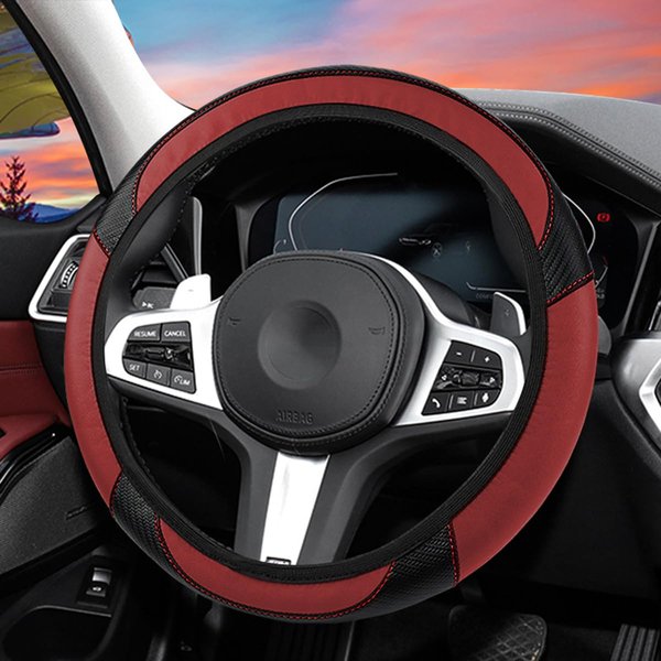 Bittwee Car Steering Wheel Cover, Anti-Slip PU Leather & Carbon Fiber Steering Wheel Protector, Universal 14.5-15 Inch, Automotive Interior Accessories, Fit for Most Cars SUVs