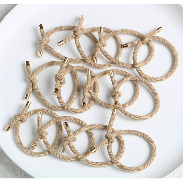 Elastic Hair Ties Elastics,Stretchy Rubber Bands,Pack of 12,Women Elastic Knotted Hair Rope Ponytail Holders for Women Girls(Kahki)