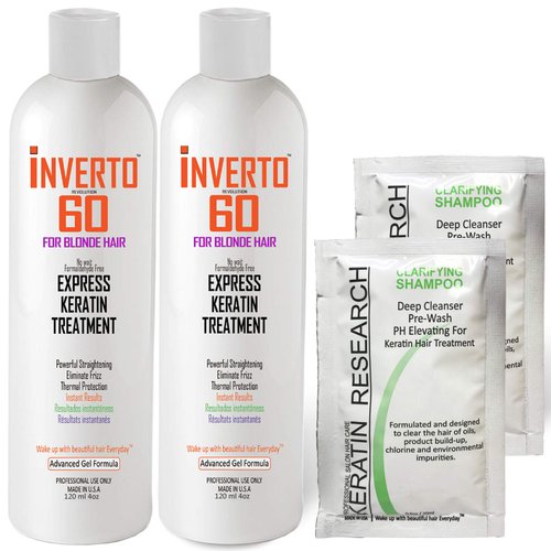 Keratin Treatment for Blonde Hair INVERTO 60 Brazilian Keratin Express Blowout Treatment Specifically Designed for blonde and Light Colored Hair Formaldehyde Free by Inverto Revolution (2x120ml)