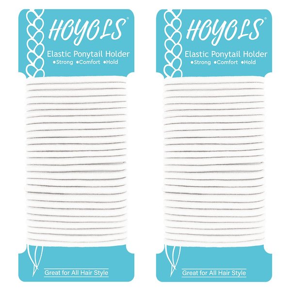 Hoyols Ponytail Holders, No Metal Braided Hair Bands Elastic Thick Tie for Women Thick Fine Curly Hair gomas para el pelo 50 Count 4mm (White)