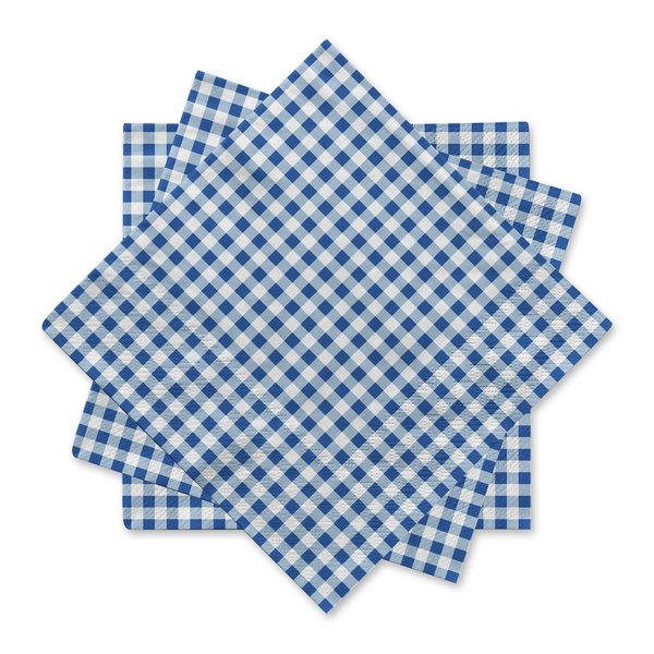 Gatherfun Disposable Paper Napkins Blue and White Gingham for Dinner Picnic and Parties (Pack of 50)