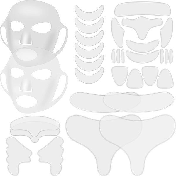 32 Pcs Facial Chest Neck Silicone Pad Reusable Face Forehead Patches Facial Sleeping Mask Cover for Smoothing Facial Chest Neck Forehead Eye Mouth (Clear,Milk White)