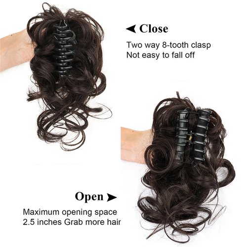 Bincout Meerore 2 Pack Claw Claw Clip,Hair Bun Ponytail Extension Hair Piece Curly Wavy Faux Ponytail Hairpieces Hair Extensions Scrunchie Buns Pony Tails for Women Girls Black