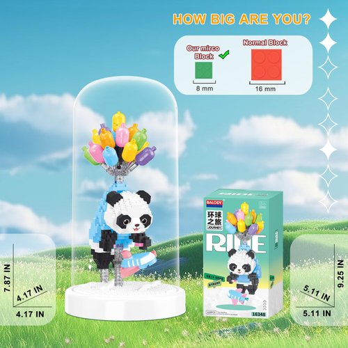 QARULUS Animal Building Set for Adults Creative Balloon Panda Friend Set Office Home Decor Building Block Party Favors for Kids Valentines New Year Easter Birthday Gift for Boys Girls Age 6-12+(Panda)