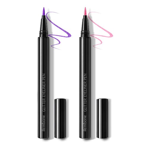 ilembane Glitter Colored Eyeliner, Liquid Eyeliner, Long lasting, Easy to Apply, Stage Makeup, Metallic, 2 Pcs Set, Purple, Pink