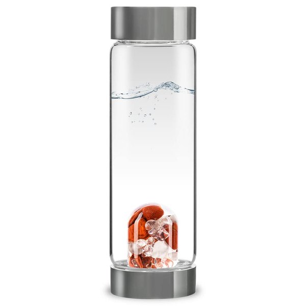 VitaJuwel ViA FITNESS | Crystal Water Bottle with Red Jasper, Magnesite & Clear Quartz -Willpower, Strength & Momentum
