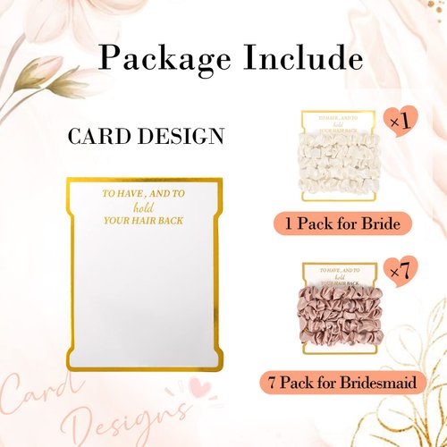 CEELGON 8 Pack Satin Scrunchies - Soft Hair Ties, Bachelorette Party Favors, Women's Hair Accessories (Ivory & Rose Gold)