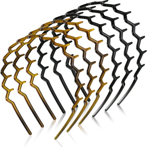 Chuangdi 6 Pieces Zigzag Headband Plastic Shark Tooth Hair Comb Hairband Zig Zag Headband Plastic Wavy teeth Hair Hoop Accessory for Women Lady Girl (Black, Brown)