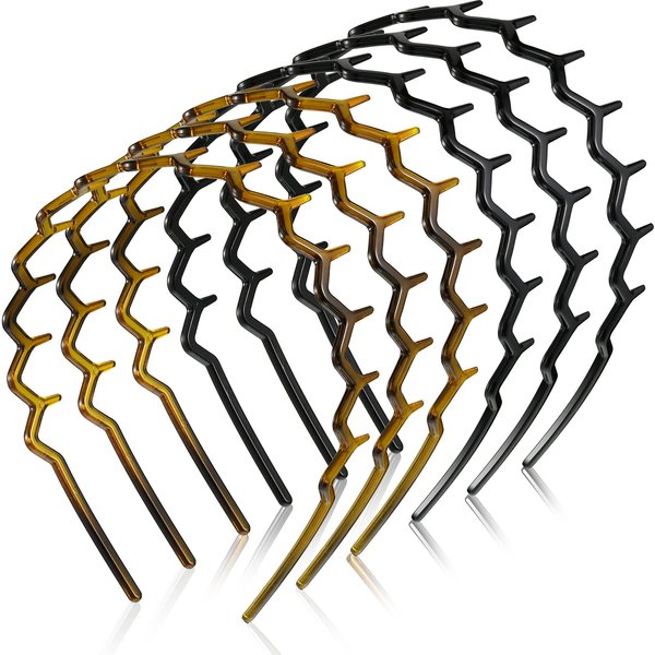 Chuangdi 6 Pieces Zigzag Headband Plastic Shark Tooth Hair Comb Hairband Zig Zag Headband Plastic Wavy teeth Hair Hoop Accessory for Women Lady Girl (Black, Brown)