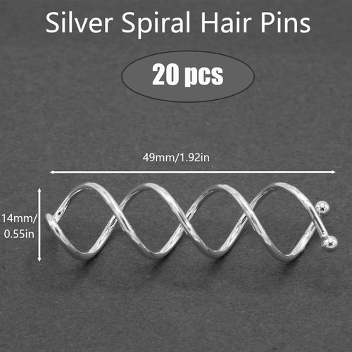 20pcs Mini Spiral Hair Pins, Silver Spiral Hair Pin, Metal Spiral Bobby Pins, Small Bobby Bun Pins for Women Hair Style DIY