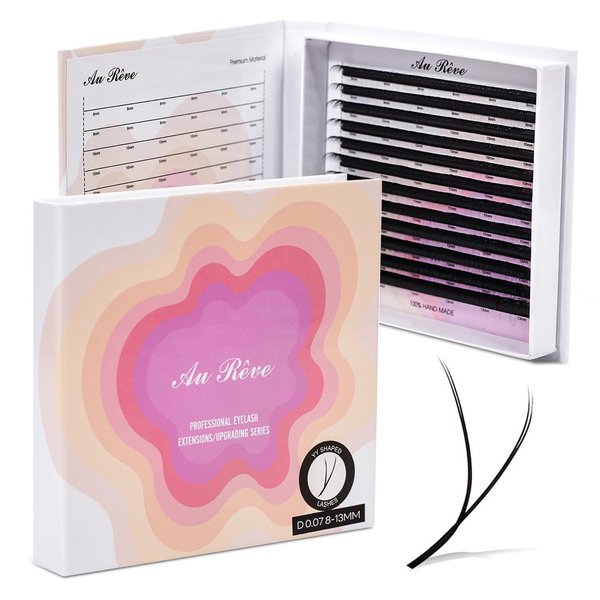 AuReve YY Lash Extensions D Curl 0.07mm 8-13mm Mix Length YY Type Volume Extension 4D Fans YY Lashes Long Lasting Easy Application Lashes Premade Fans Matte Black Lashes (YY, D-0.07,8-13mm)