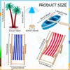 Minatee 25 Pcs Beach Miniature Dollhouse Decoration, Umbrella Palm Chair Miniature Toys Garden Decorations Dollhouse Outdoor Accessories Beach Decorations for DIY Garden Plant Pool (Red, Blue)