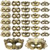 Yunsailing 30 Pieces Masquerade Masks Bulk Mardi Gras Antique Masks with Elastic Strap for Women Men Venetian Ball Party(Gold)