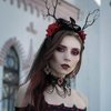 Foemmi Halloween Headband Black Veil Day of The Dead Headpiece Ghost Bride Headbands Rose Flower Crown Tree Branches Headbands Festival Costume Headwear for Women