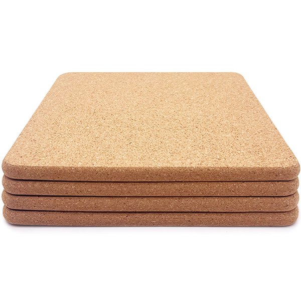 KITLAB Cork Trivet, 4 Pcs High Density Thick Square Cork Trivets for Hot Dishes, 8 Inch Heat Resistant Multifunctional Cork Coaster, Cork Hot Pads for Table & Countertop