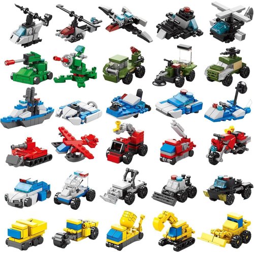 ENHANA 30 PCS Military Vehicles Engineering Cars Building Block Sets 3D Assembly Cars Truck Helicopter Boys and Girls Mini Building Car Army Tank Toys for Party Favors Kids Prizes