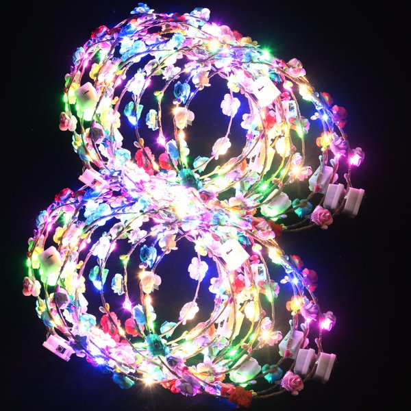 QSJQllo 20 Pcs LED Flower Crowns Headbands,Light Up Headbands For Women,Glow In The Dark Headband Wreath,Suitable For Birthdays,Weddings, Halloween, Christmas, Role-Playing, Beach Parties