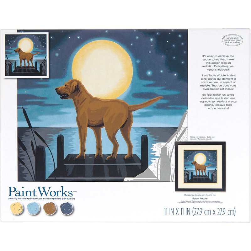PaintWorks 73-91857 Moonrise Dog Animal Paint by Number Kit for Adults and Kids, 11" x 11", Multi...
