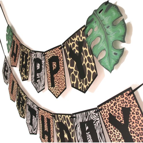 Jungle Birthday Banner,Leopard Print Banner,Safari party Decor,Wlid Animal Print Banner,Zoo Animal Party Supplies