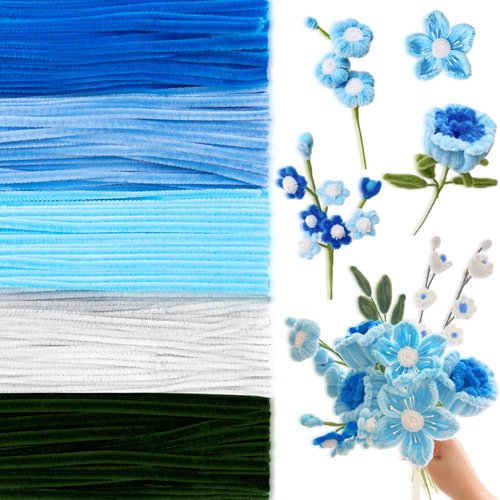 Peryiter 500 Pieces Pipe Cleaners Chenille Stems 12 Inch Craft Supplies Bulk for DIY Art and Craft Projects Creative Gift Wrapping Party Decorations (Blue Flower Color)