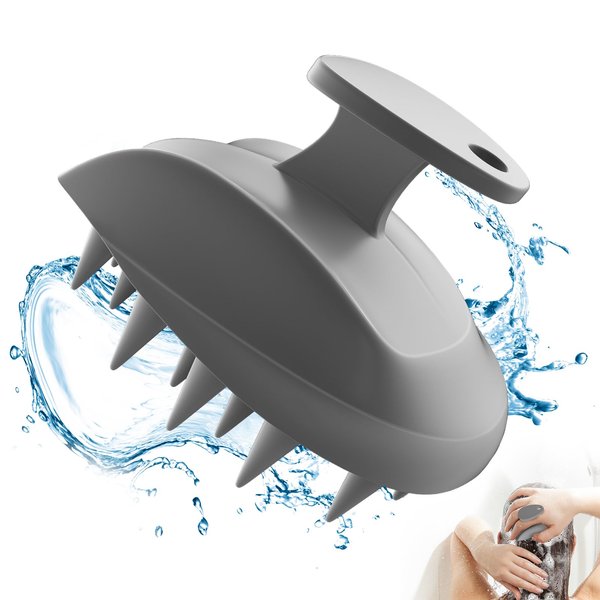 ABBHVN Silicone Scalp Massager Shampoo Brush, Ergonomic Head Scalp Scrubber for Dandruff Removal, Hair Growth, Wet Dry Hair Care, Gentle Exfoliation and Deep Washing for Men Women (Gray)