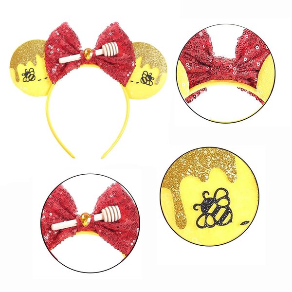 BPNHNA Bee Mouse Ears Headband Sequin Bow Hairband Honey Hair Hoop Costume Headwear for Women Girls Party Cosplay