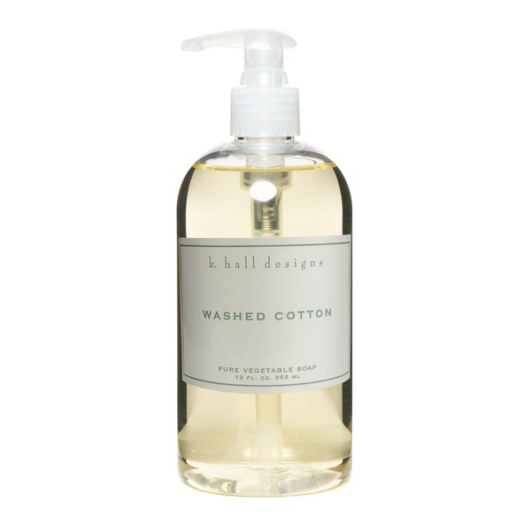 K. Hall Designs Washed Cotton Liquid Hand Soap, Refreshingly Clean Scent with Lavender and Chamomile, Natural Liquid Soap for Bathroom & Kitchen, Plant-Based Formula, 12 fl oz