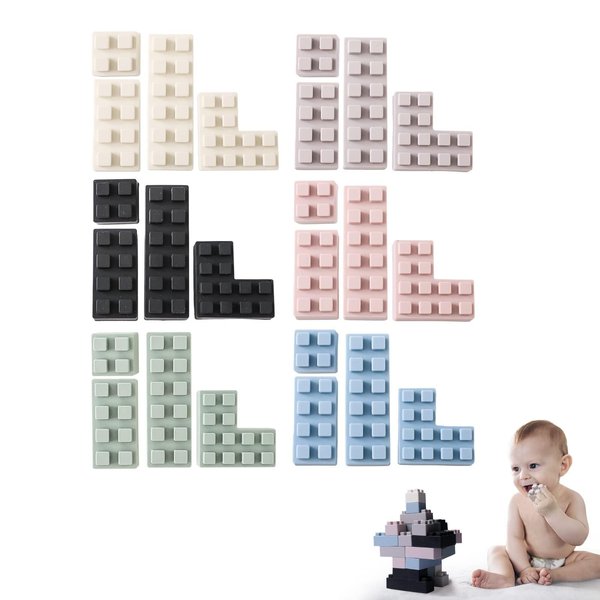 bopoobo Stacking Toys Soft Building Blocks, Silicone Montessori Educational Toy Toddler Sensory Learning, Baby Bath Toys, Girls Boy Gifts for Kids Age 1 2 3 Years Old