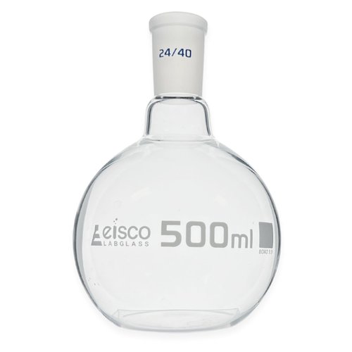 Eisco Labs - 500 mL Flat Bottom Boiling Flask with 24/40 Ground Joint, Borosilicate Glass, Ideal for Organic Chemistry, Heating, Distillation, Reflux, Extractions & Solution Prep in Laboratories