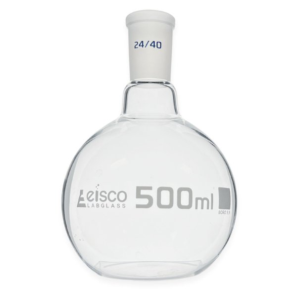Eisco Labs - 500 mL Flat Bottom Boiling Flask with 24/40 Ground Joint, Borosilicate Glass, Ideal for Organic Chemistry, Heating, Distillation, Reflux, Extractions & Solution Prep in Laboratories