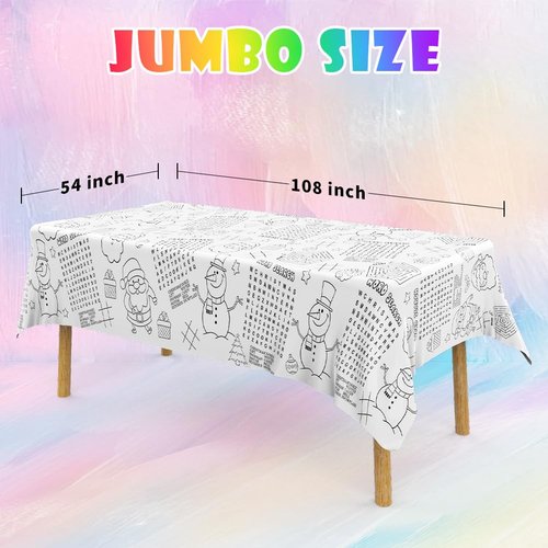Labeol 1 Pack Christmas Tablecloth,Christmas Coloring Tablecloth for Kids,54"x108" Giant Christmas Santa Claus Snowman Maze Color-in Paper Poster Table Cover for Christmas Winter Party Arts and Crafts