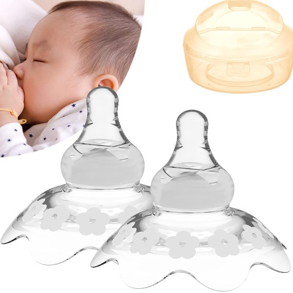 YIYEE Nipple Shields for Nursing Newborn 2 Count, Upgraded for Protecting Inverted & Sore Nipples, Assisting Latch Difficulties, Great for Breastfeeding Mothers, Carrying Case Included