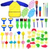 Fycooler Toddler Painting Set-57Piece Painting Tool Kit with Art Smock - Kids Paint Brushes Sponge Kits- Toddler Kids Early Learning Toys Finger Paints Sponges Washable Acrylic Paint Art Supplies Gift